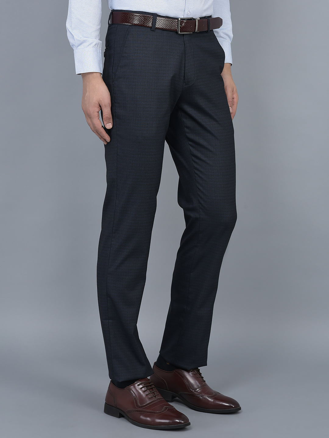 Buy Navy Blue Polyester Blend Formal Trousers For Men Online In India At  Discounted Prices